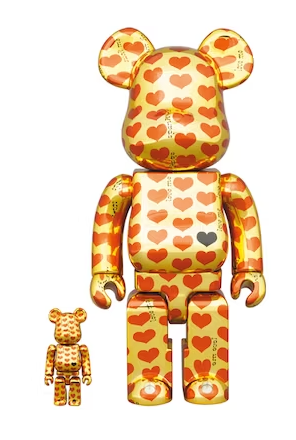 Bearbrick x Hide X JAPAN Yellow Heart 100% & 400% Set Gold