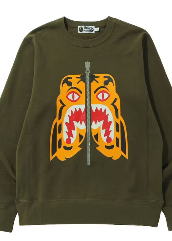 BAPE Tiger Crewneck (FW21) Olivedrab SMALL