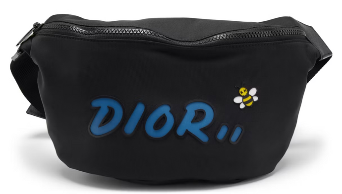 Dior x Kaws Belt Bag Blue Logo Nylon Black