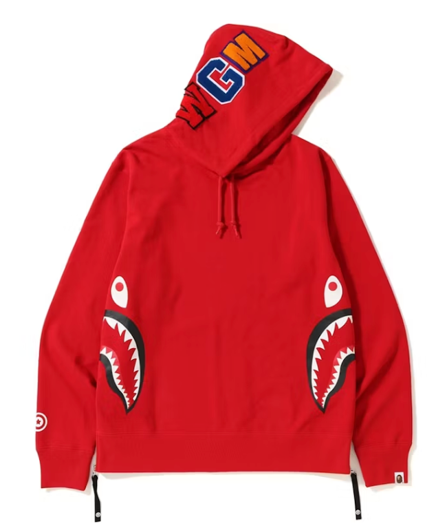 BAPE Side Zip Shark Wide Pullover Hoodie          Small Red
