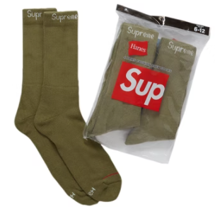 Supreme Hanes Crew Socks (4 Pack) Olive