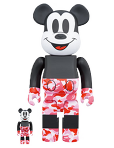 Bearbrick BAPE Mickey Mouse 100% & 400% Set Black/Red Camo