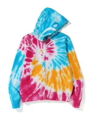 BAPE Tie Dye PONR Shark Wide Full Zip Hoodie