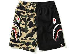 BAPE 1st Camo Half Side Shark Sweat Shorts Green
