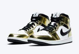 Jordan 1 Mid Metallic Gold Black White